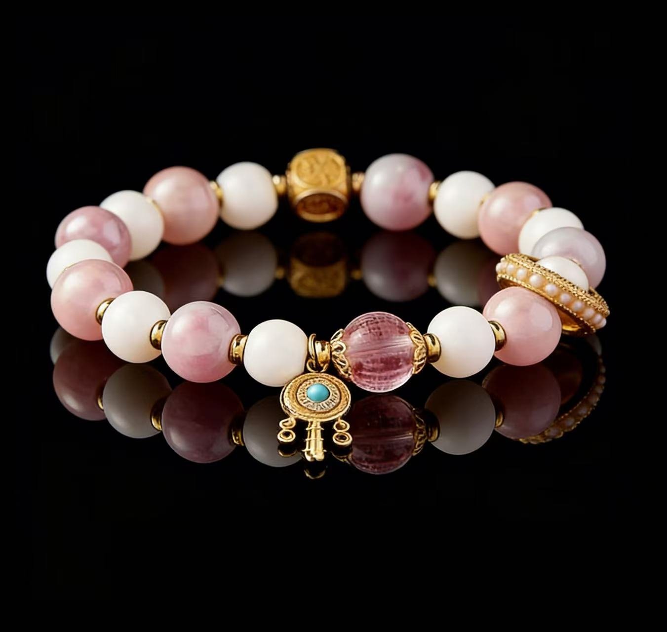 Pink and White Procelain Prayer Wheel (10mm)