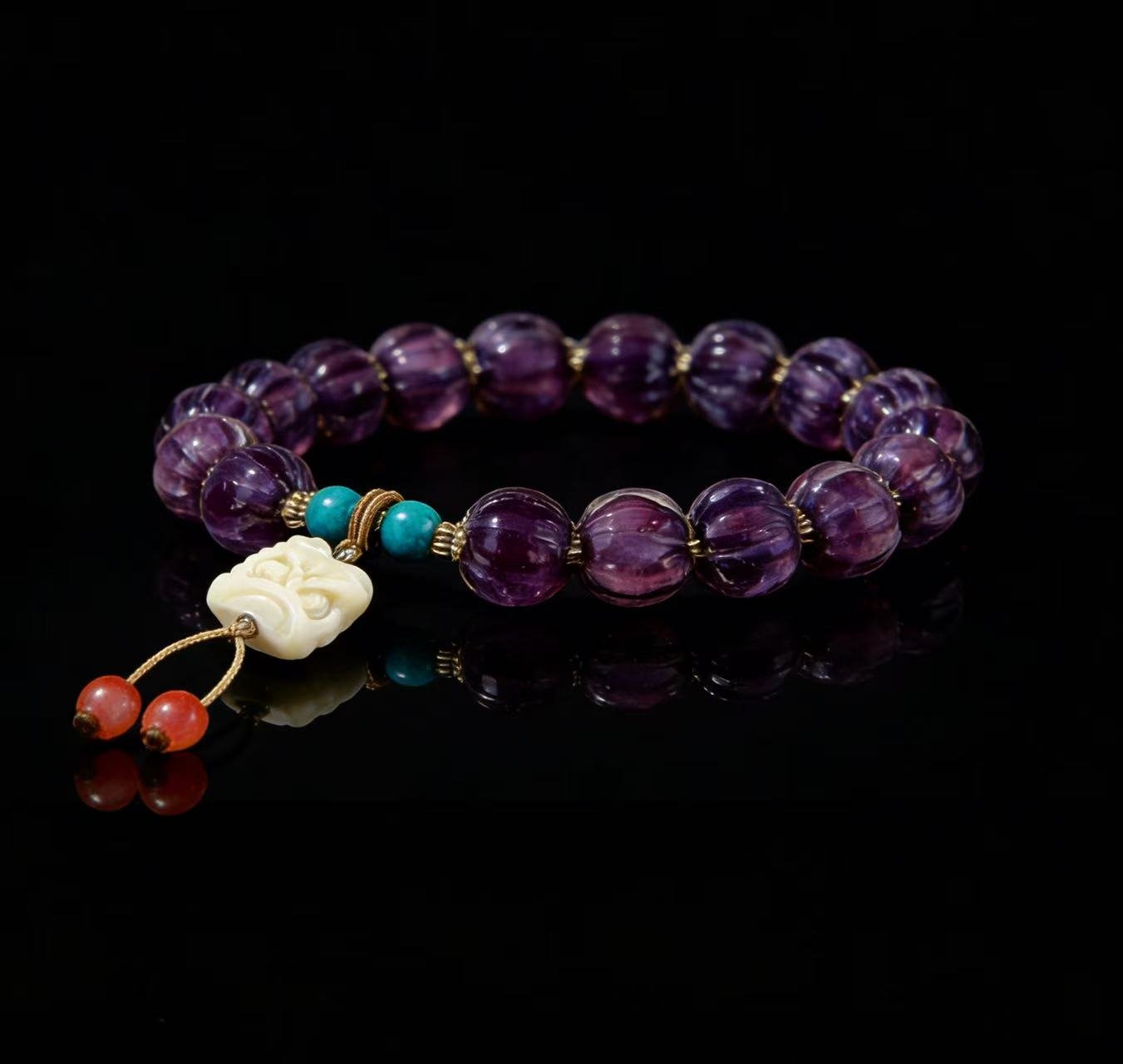 Lion-awakening Glass Lotus Bodhi Bracelet (12mm)