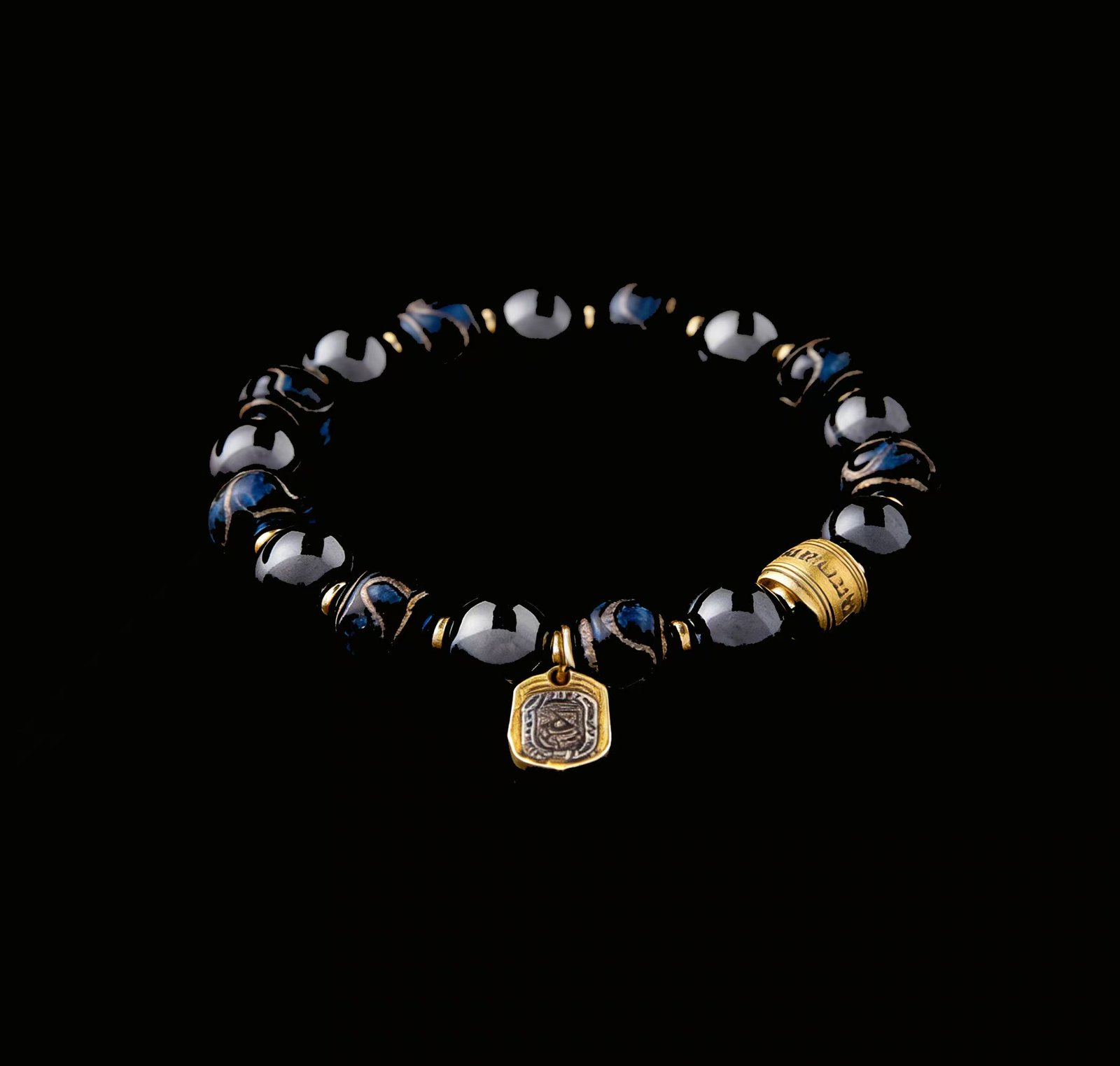 Black Porcelain and Blue Glass Zhakiram (10mm)